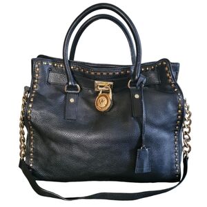 Michael Kors Hamilton Black Leather Satchel Shoulder Bag